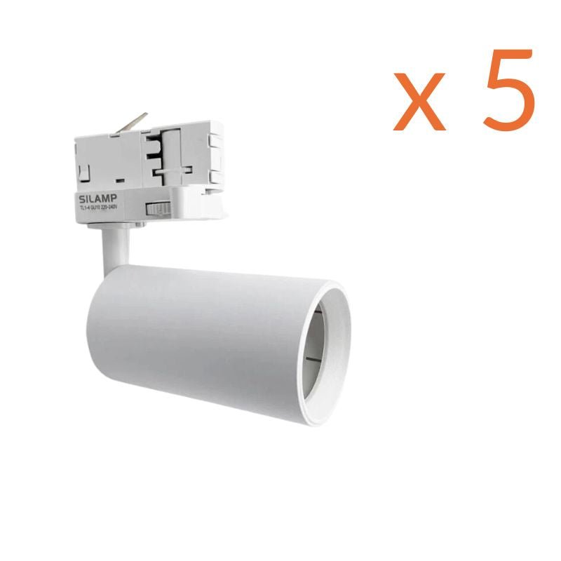 Spot LED sur Rail 80° Triphasé BLANC pour Ampoule GU10 (Pack de 5) - Silamp France