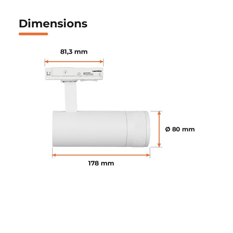 Spot LED sur Rail Blanc Angle Ajustable Monophasé 30W 15-60° CCT TRIAC Dimmable - 3000K/4000K/6000K - Silamp France