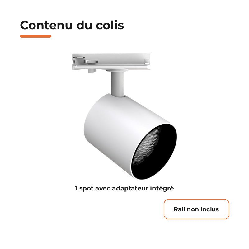 Spot LED sur Rail Blanc Monophasé 24W 36° TRIAC Dimmable - Silamp France
