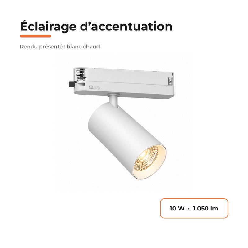 Spot LED sur Rail COB Triphasé 10W 36° Blanc Philips - Garantie 5 ans - Silamp France