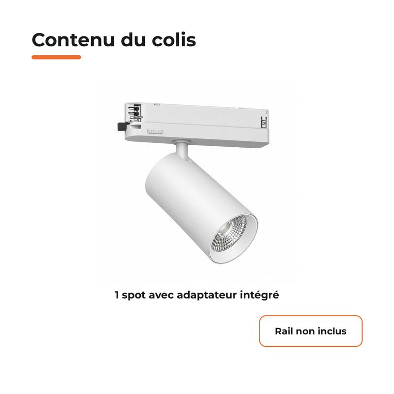Spot LED sur Rail COB Triphasé 10W 36° Blanc Philips - Garantie 5 ans - Silamp France