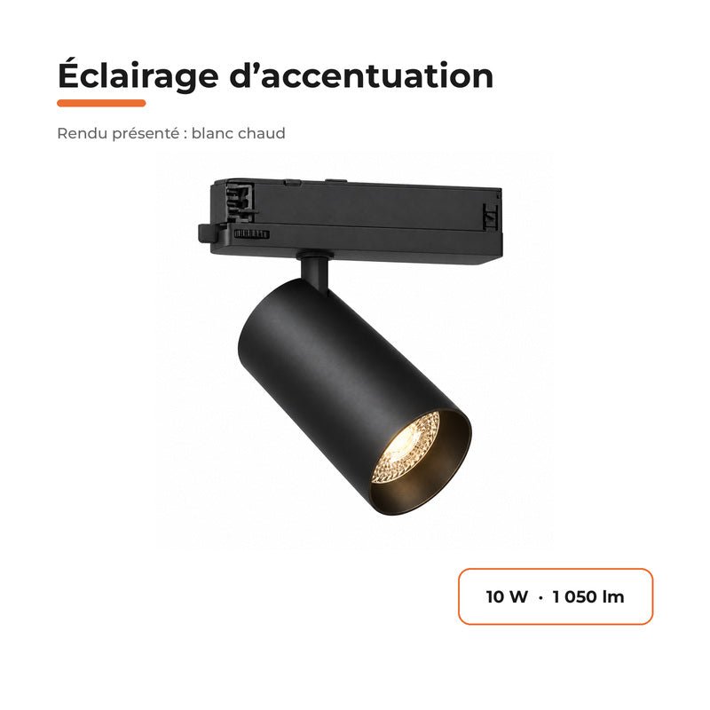 Spot LED sur Rail COB Triphasé 10W 36° Noir Philips - Garantie 5 ans - Silamp France