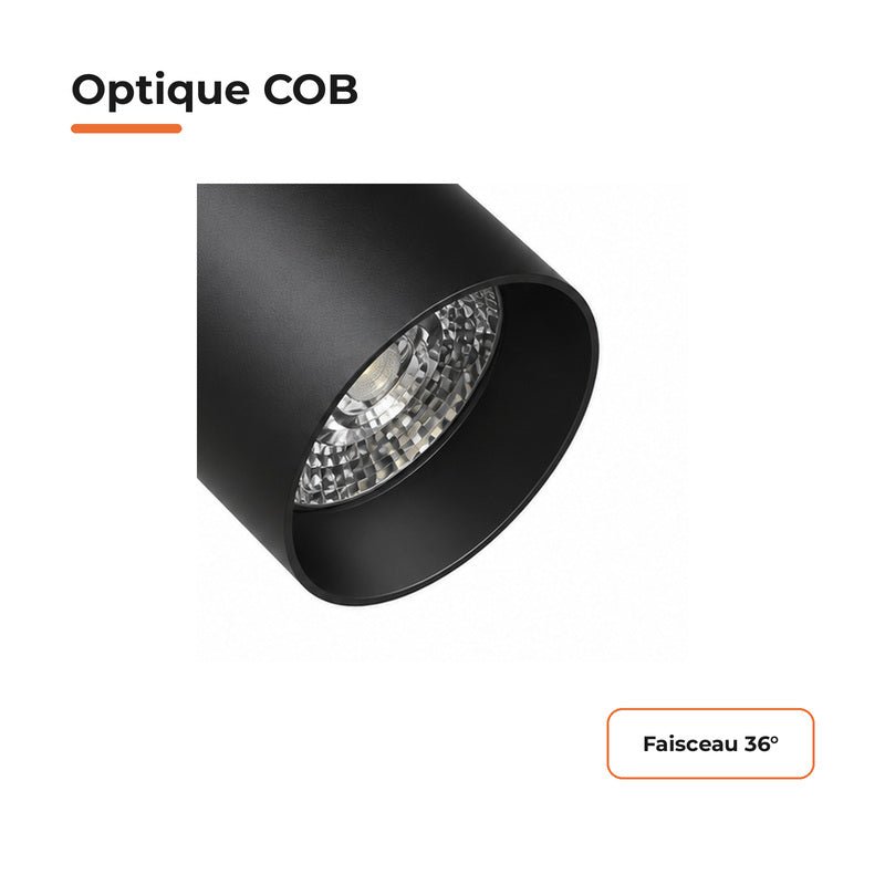 Spot LED sur Rail COB Triphasé 30W 36° Noir - Garantie 5 ans - Silamp France