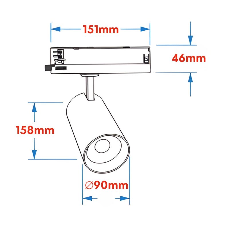 Spot LED sur Rail COB Triphasé 40W 36° Blanc - Silamp France
