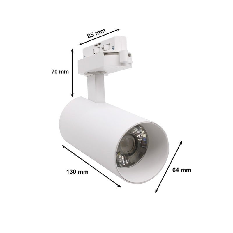 Spot LED sur Rail Monophasé CCT 20W 60° Blanc - 3000K/4000K/6500K - Silamp France