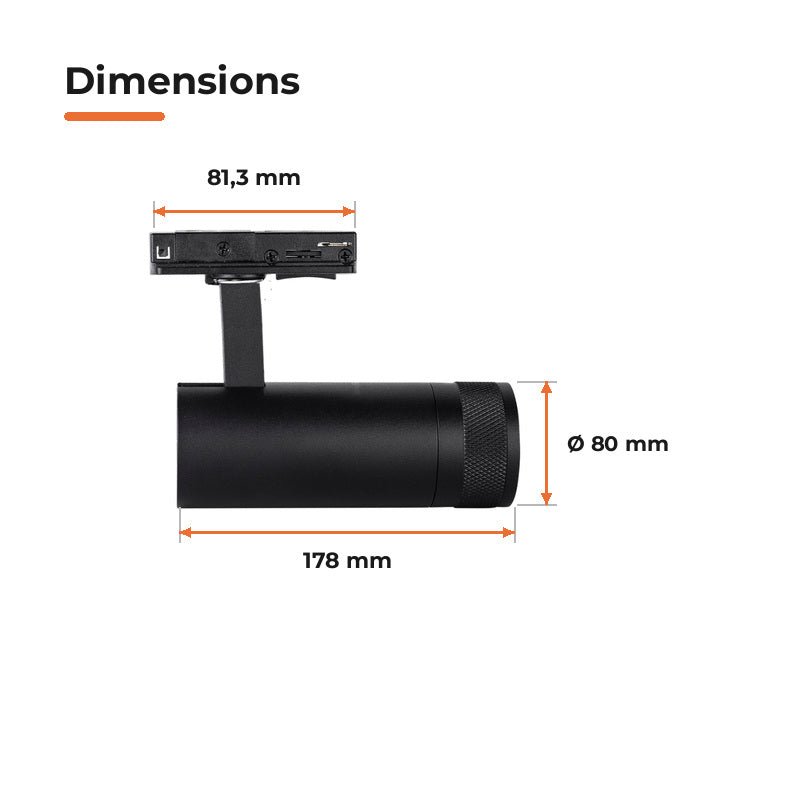 Spot LED sur Rail Noir Angle Ajustable Monophasé 30W 15-60° CCT TRIAC Dimmable - 3000K/4000K/6000K - Silamp France