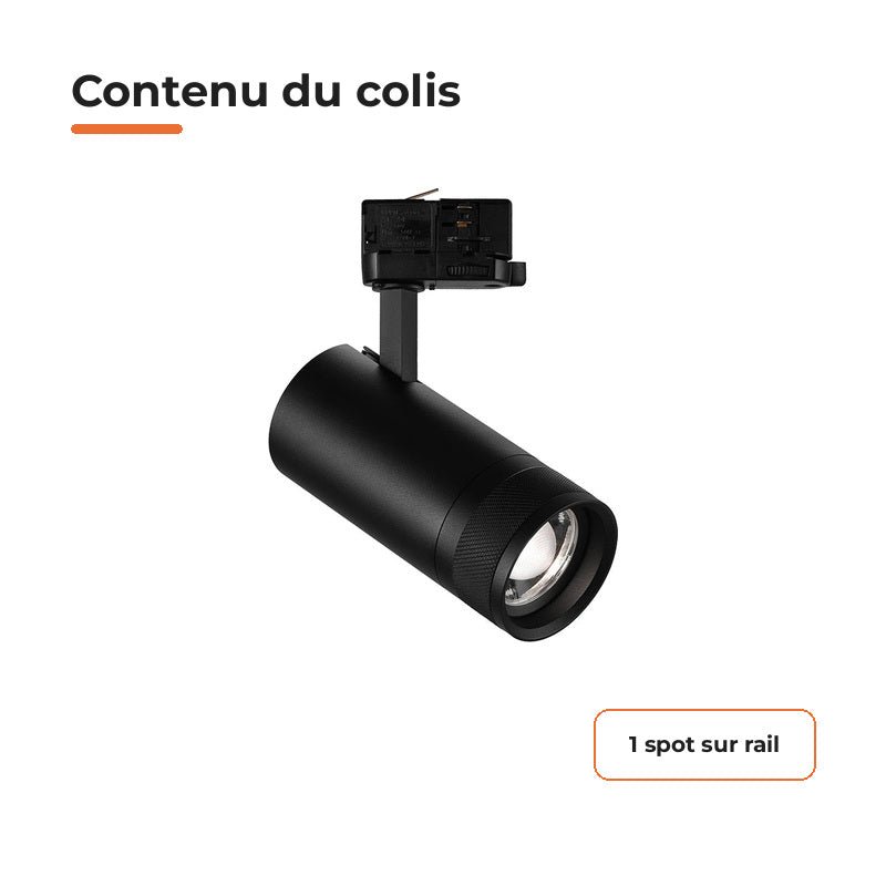 Spot LED sur Rail Noir Angle Ajustable Triphasé 30W 15-60° CCT TRIAC Dimmable - 3000K/4000K/6000K - Silamp France