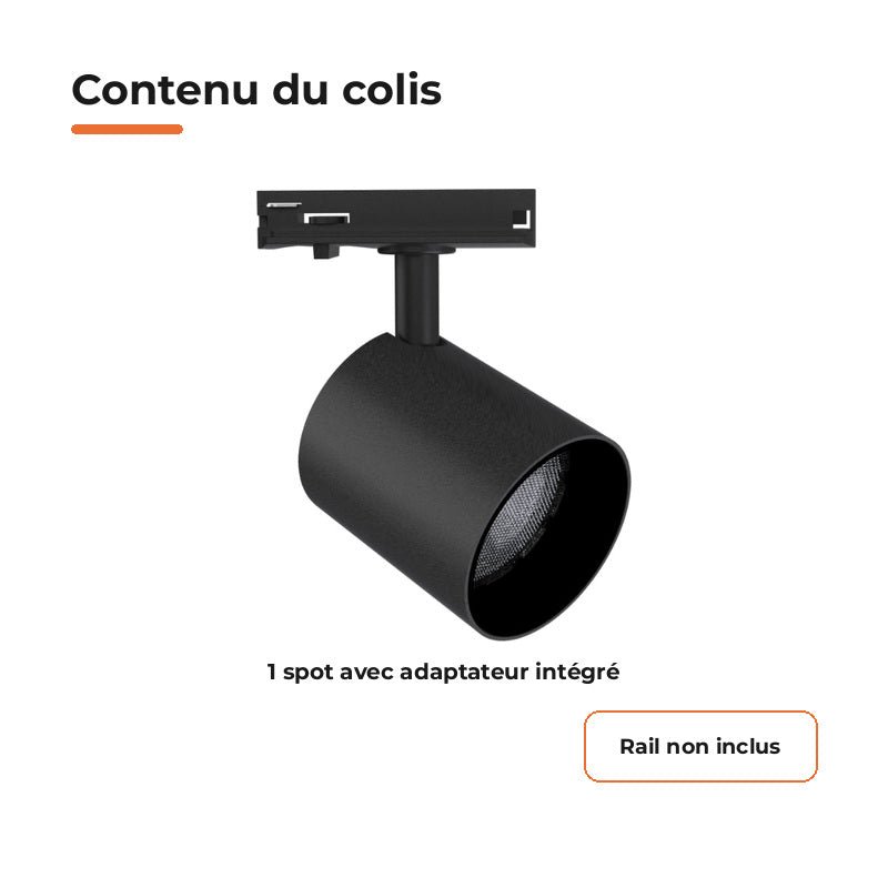 Spot LED sur Rail Noir Monophasé 24W 36° TRIAC Dimmable - Silamp France