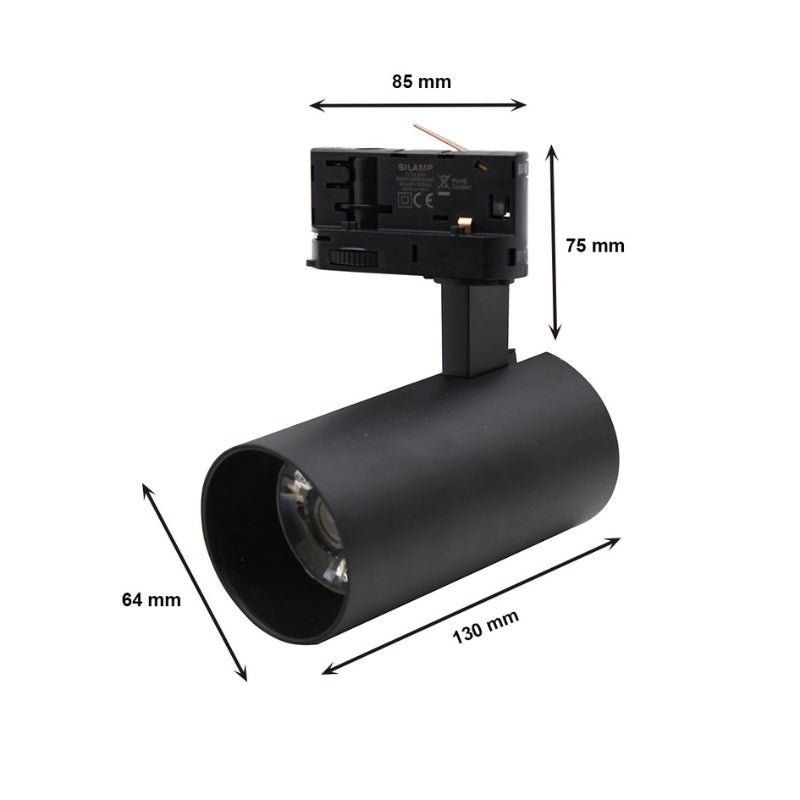 Spot LED sur Rail Triphasé CCT 20W 60° Noir - 3000K/4000K/6500K - Silamp France