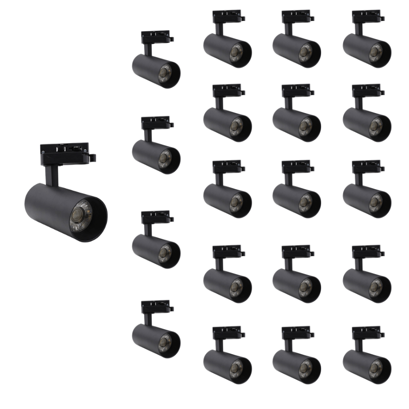 Spot LED sur Rail Triphasé CCT 20W 60° Noir - 3000K/4000K/6500K (Pack de 20) - Silamp France
