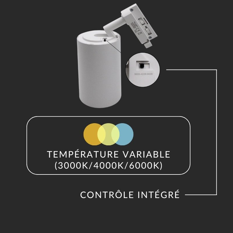 Spot LED sur Rail Triphasé CCT 30W 60° Blanc - 3000K/4000K/6500K (Pack de 20) - Silamp France