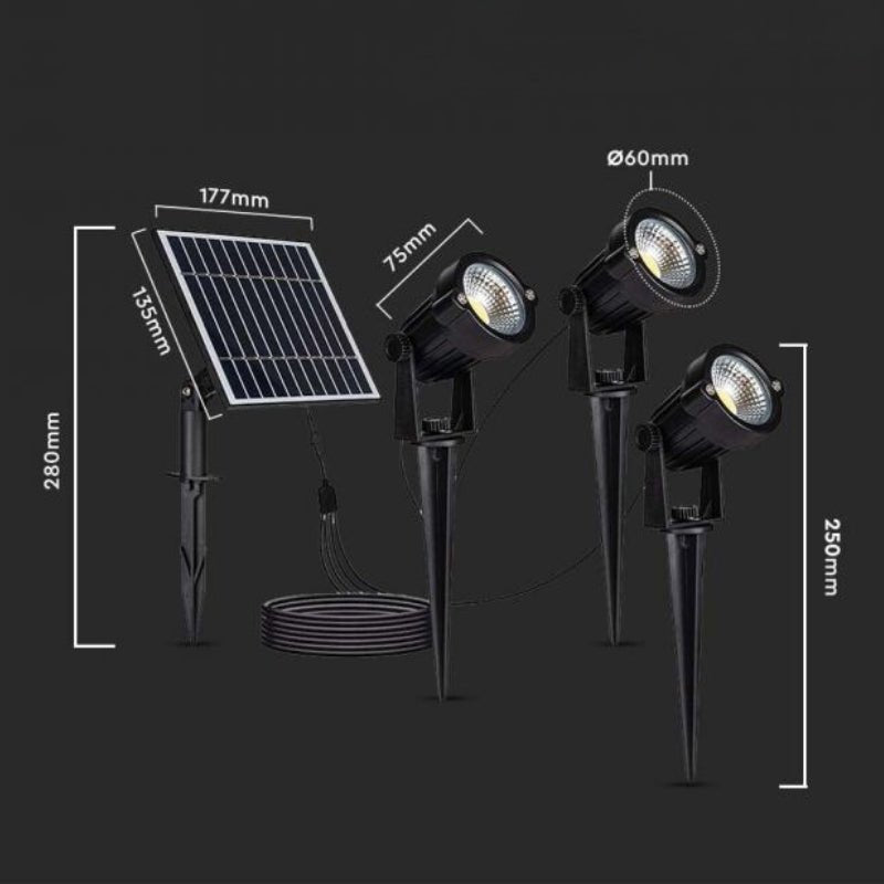 Spots à piquer LED Solaires Noirs 1,2W IP65 (Lot de 3) - Silamp France