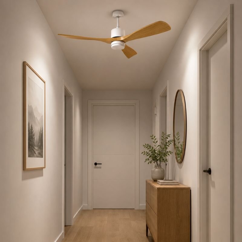 Ventilateur de Plafond LED 18W CCT Blanc et Bois Clair avec Télécommande Ø122cm - Silamp France
