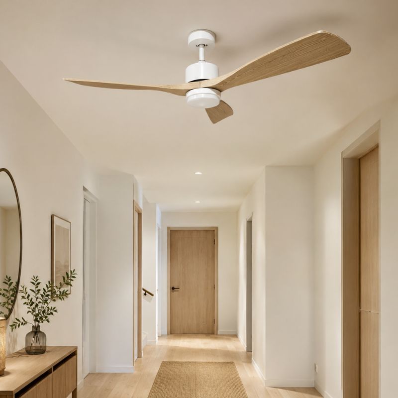 Ventilateur de Plafond LED 18W CCT Blanc et Bois Foncé avec Télécommande Ø122cm - Silamp France