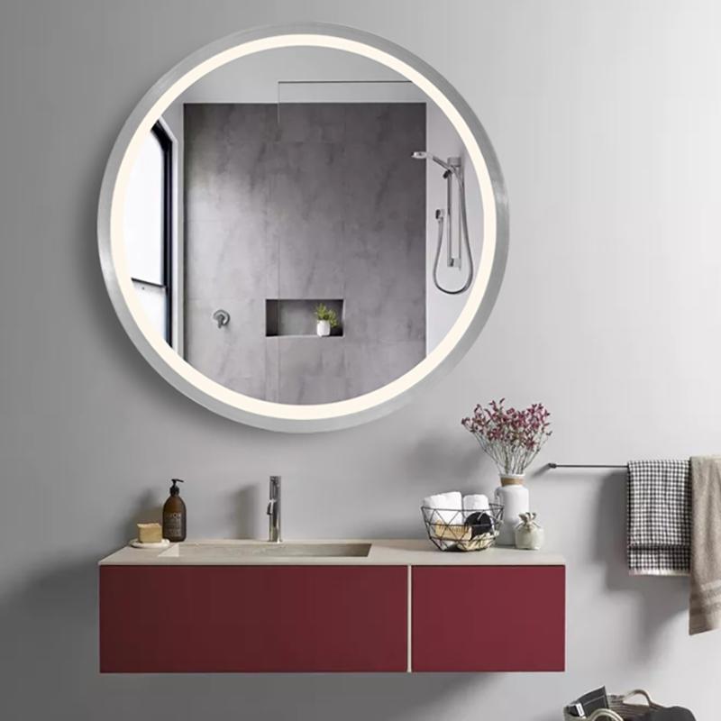 Miroir LED Rond 32W 80cm avec Capteur Infrarouge Cadre Alu pour Salle de Bain