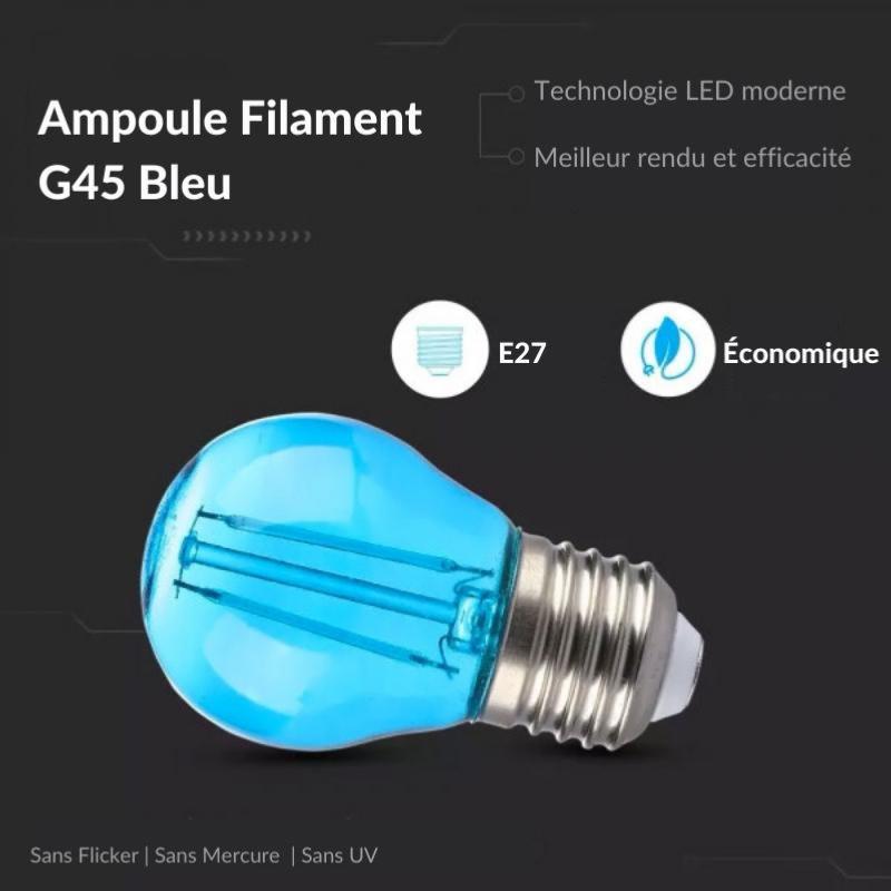 Ampoule LED E27 Filament 2W G45 Bleu