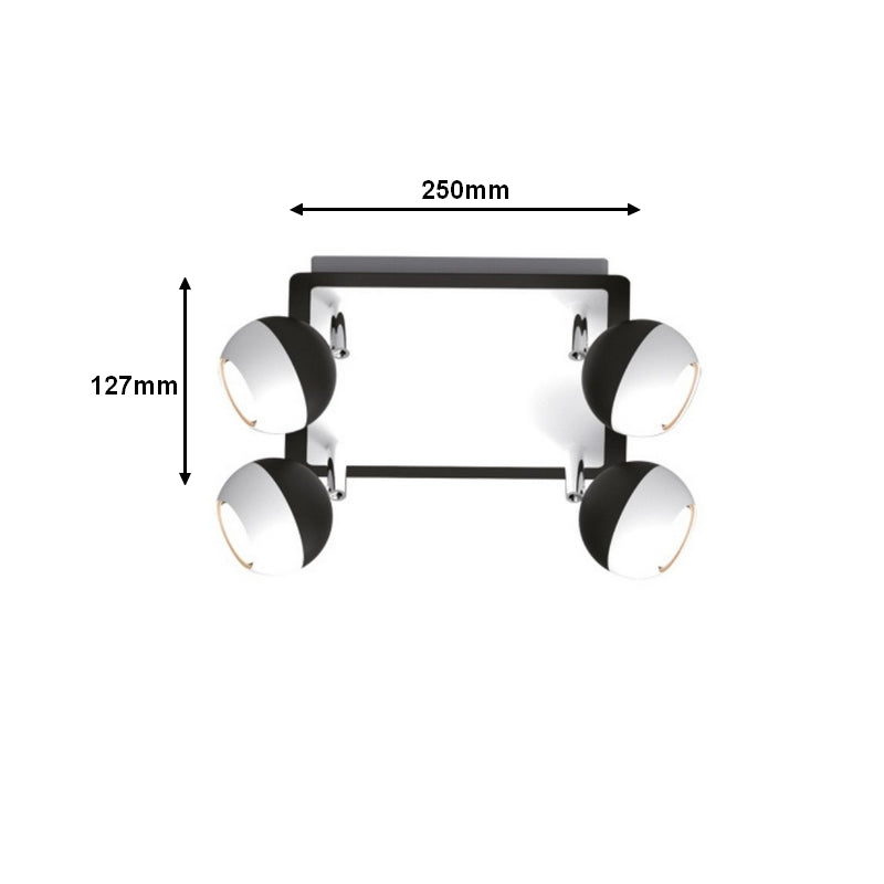 Plafonnier 4 Spots Orientables Noir et Blanc Carré en Saillie pour Ampoule GU10