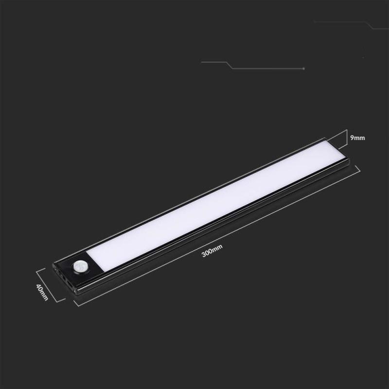 Réglette LED Rechargeable USB 30cm 1,5W Noire avec Détecteur de mouvement