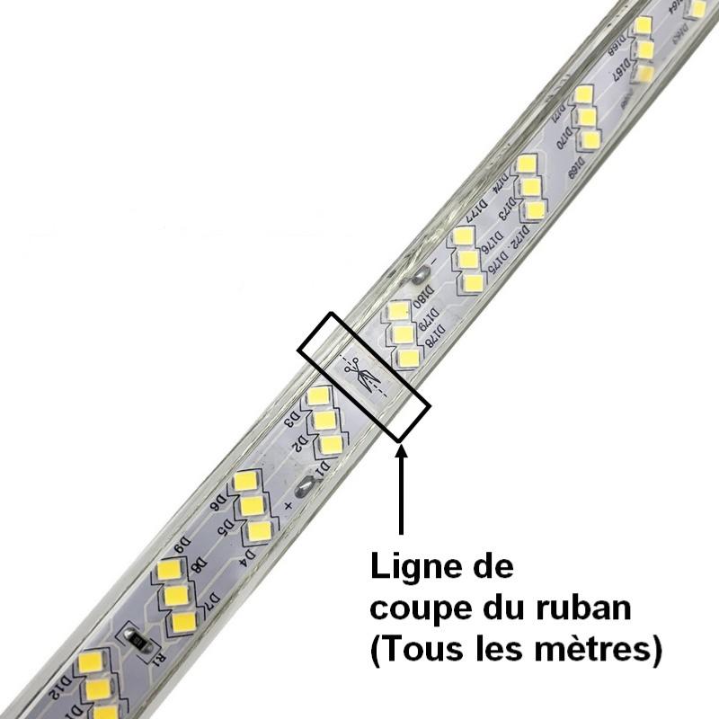 Ruban LED 220V Recoupable 50M IP65 2835 180LED/m Triple Rangée