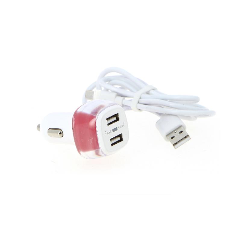 Chargeur Allume-Cigare 2 ports USB 2.4A + câble micro USB