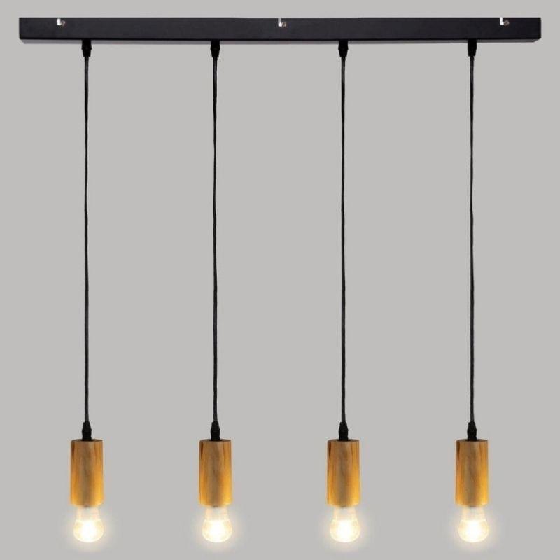 Suspension 4 Lampes en Métal et Pin 80x110cm