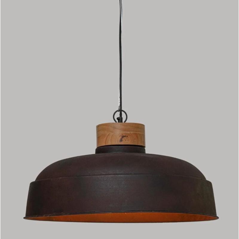 Suspension Industrielle Métal et Bois Cloche Chocolat