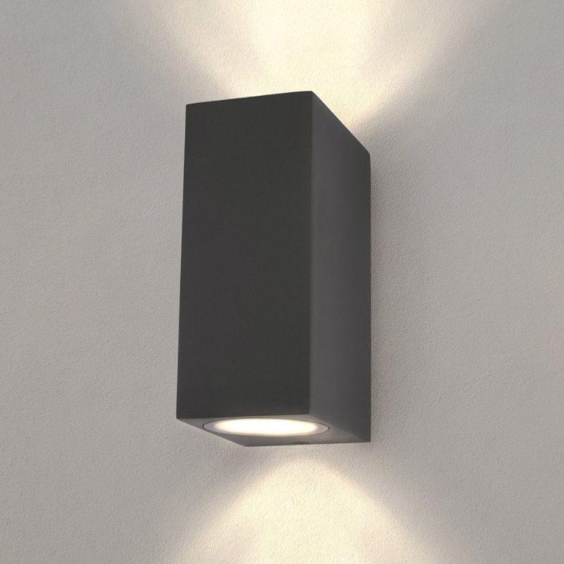 Applique Murale Noire LED Carrée IP54 Double Faisceau GU10