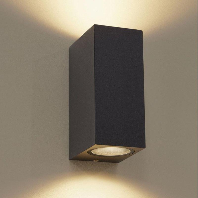 Applique Murale Noire LED Carrée IP54 Double Faisceau GU10