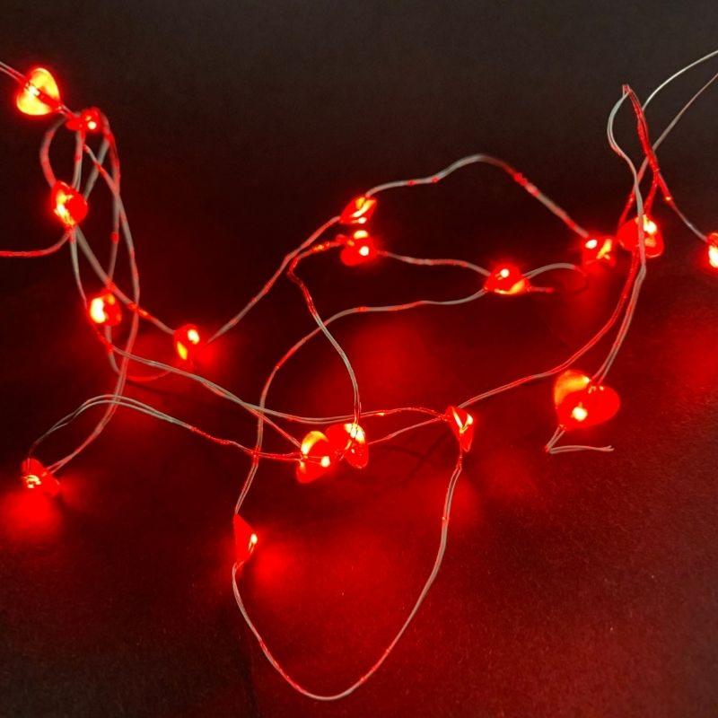 Guirlande LED à Pile Coeur 1M90 IP20 20 LED - Rouge