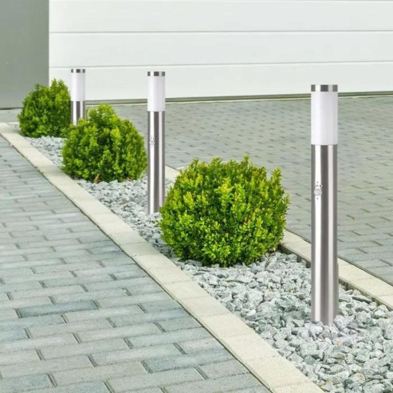 Borne de Jardin Acier Inoxydable avec Détecteur 80cm IP44 pour Ampoule E27