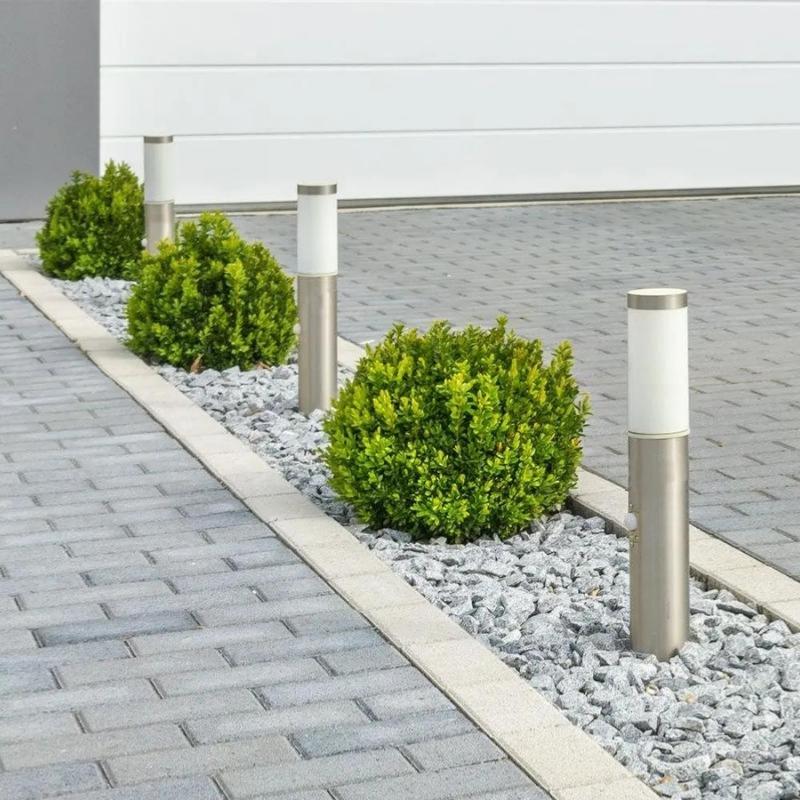 Borne de Jardin Acier Inoxydable avec Détecteur 45cm IP44 pour Ampoule E27