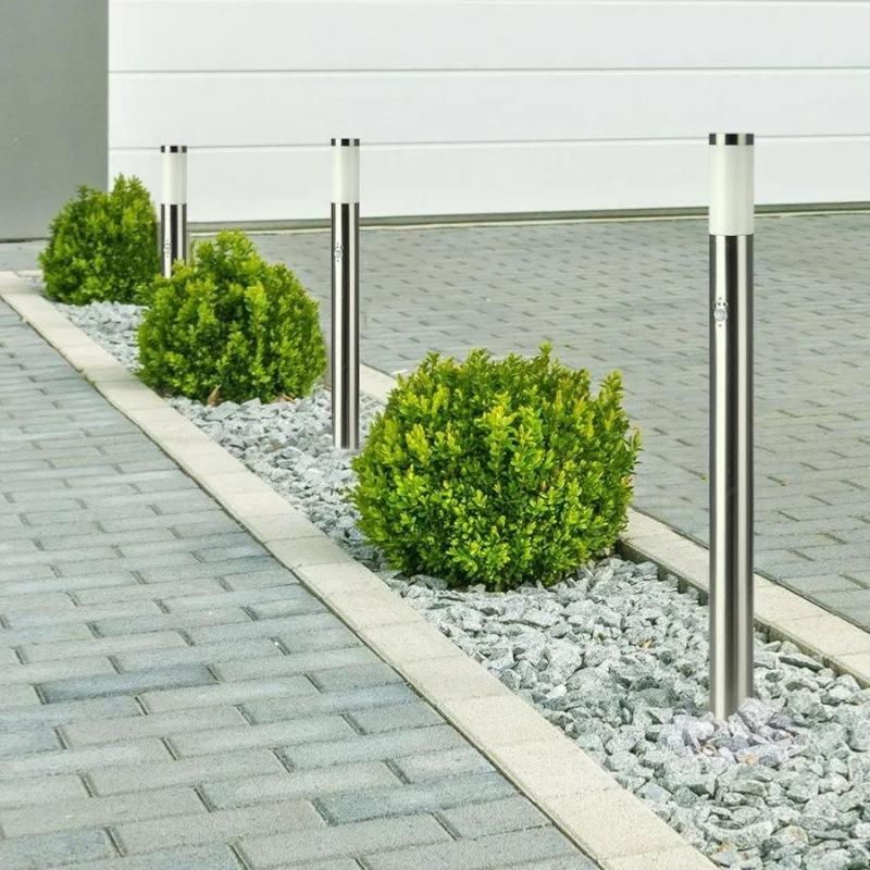 Borne de Jardin Acier Inoxydable avec Détecteur 110cm IP44 pour Ampoule E27