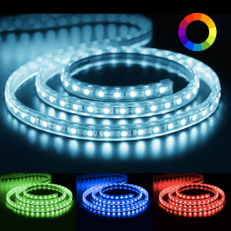 Ruban LED 220V 1M-SMD5050 RGB 60LED/m IP65 (vendu sur mesure)
