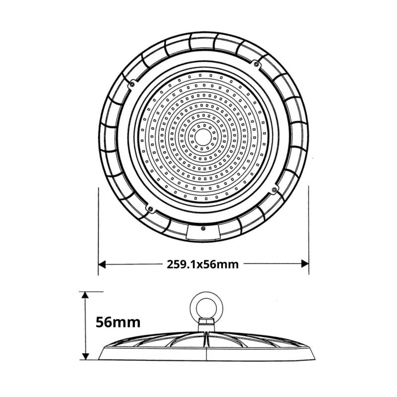 Suspension Industrielle LED HighBay UFO 100W IP65 90° - Pack de 5