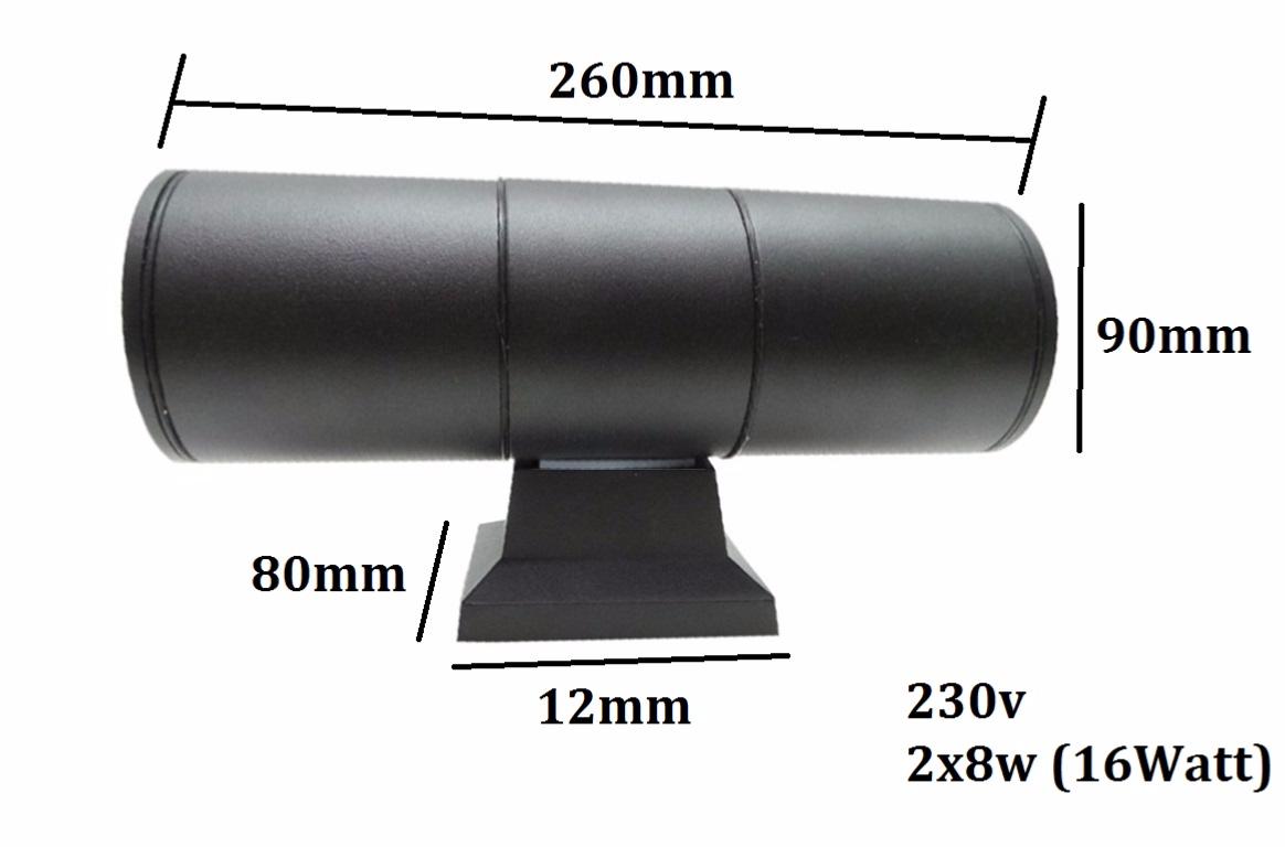 Applique Murale Noire IP44 LED Double Faisceau 16W