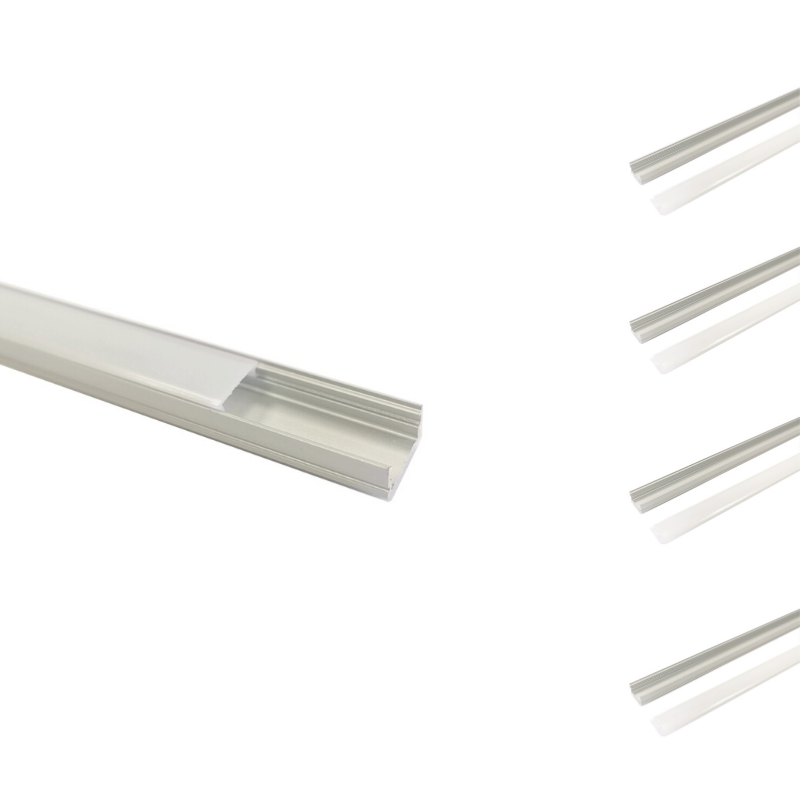 Pack de 5 - Profilé Aluminium 2m pour Ruban LED Couvercle Blanc Opaque