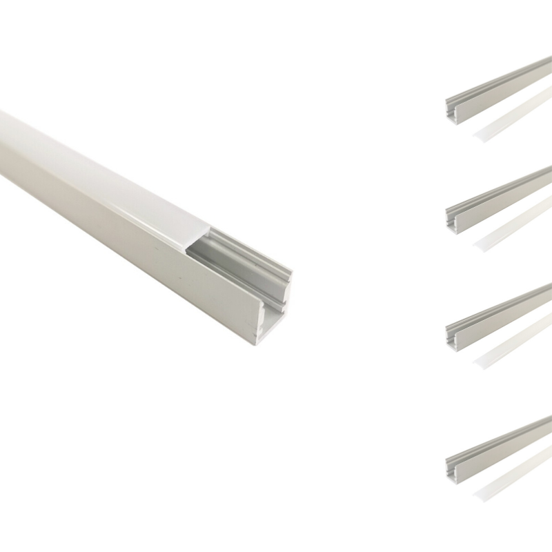 Pack de 5 - Profilé Aluminium 1m pour Ruban LED avec Cache Blanc Opaque