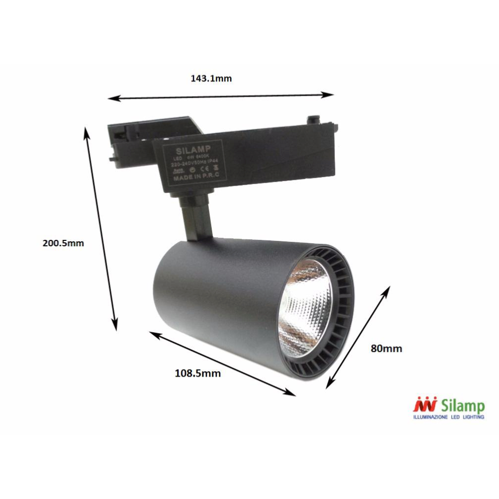 Spot LED sur Rail 20W 80° COB Monophasé NOIR