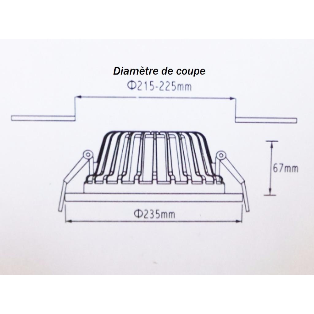 Spot LED encastrable COB Carré Convexe 40W 235mm