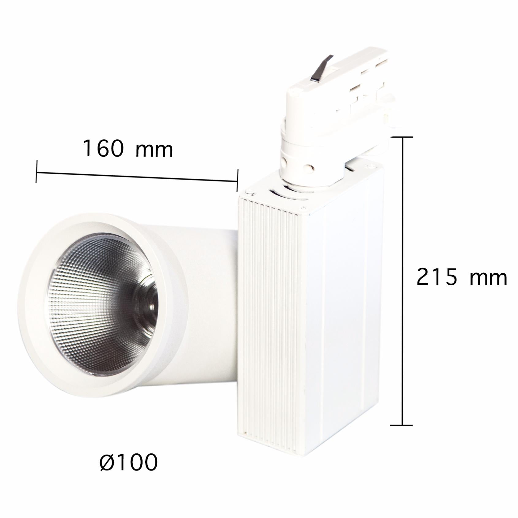 Spot LED sur Rail 35W 80° COB Triphasé BLANC