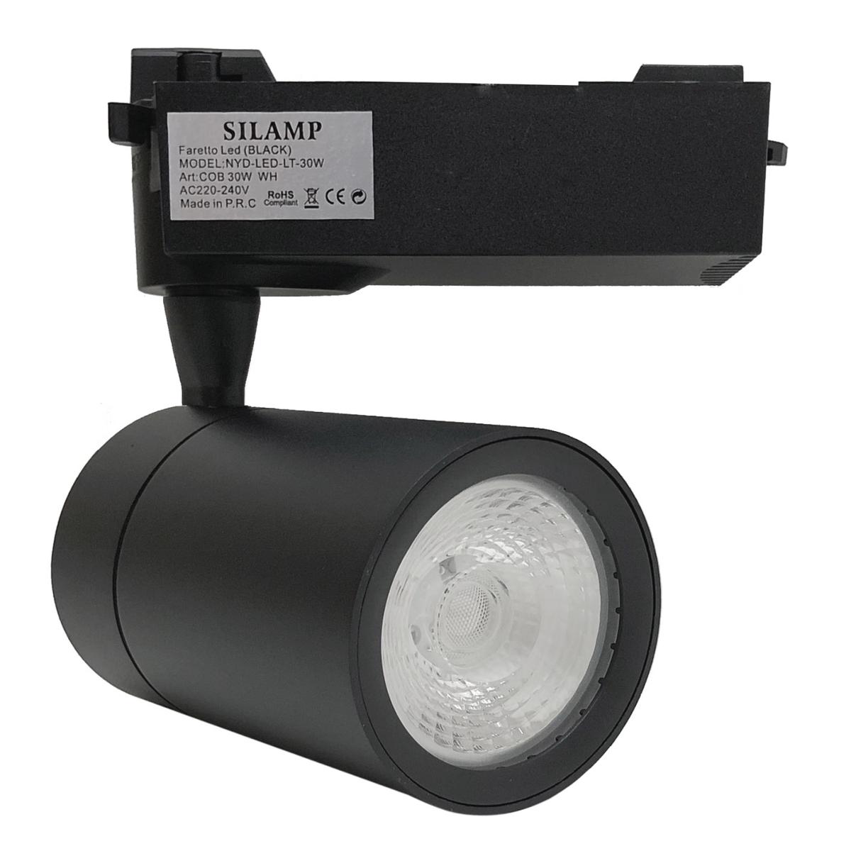 Spot LED sur Rail 30W 80° COB Monophasé NOIR