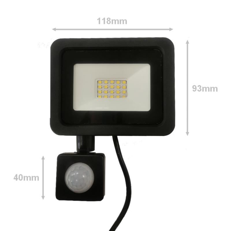 Projecteur LED Extérieur 20W IP65 NOIR avec Détecteur de Mouvement Crépusculaire