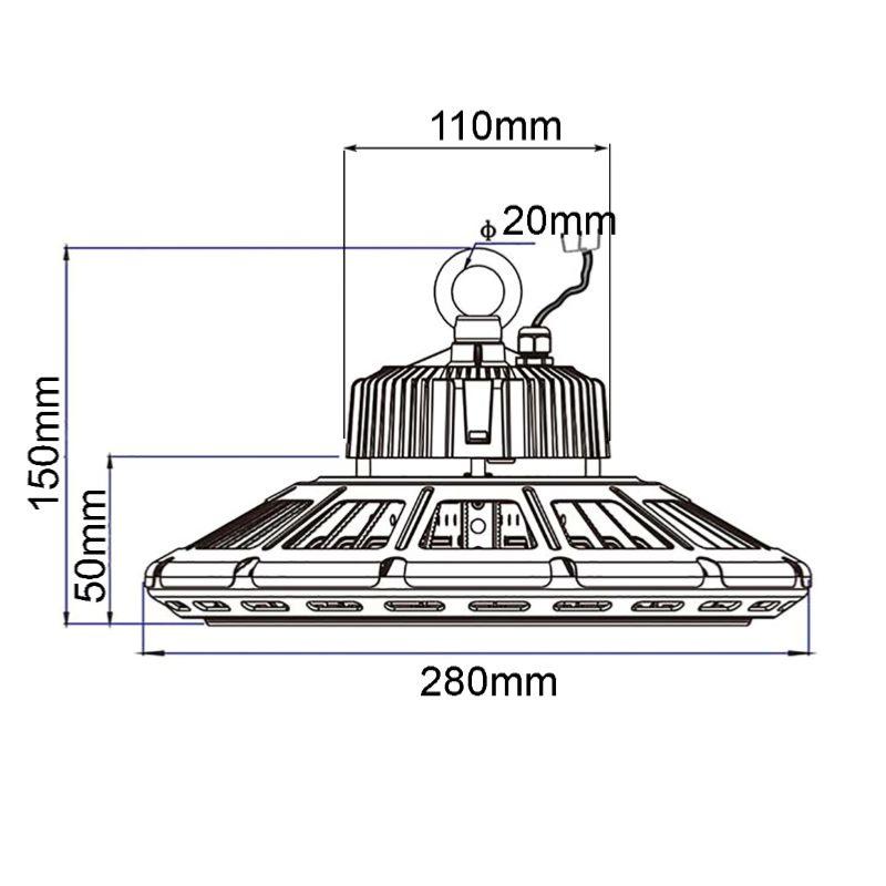 Suspension Industrielle HighBay UFO 100W IP65 NOIR