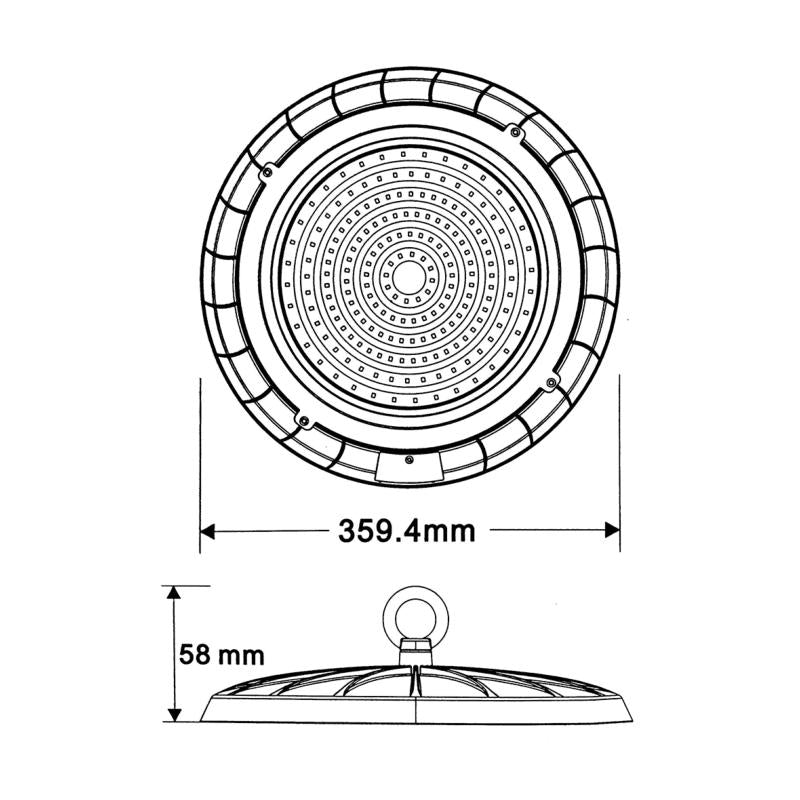 Suspension Industrielle LED HighBay UFO 200W IP65 90°