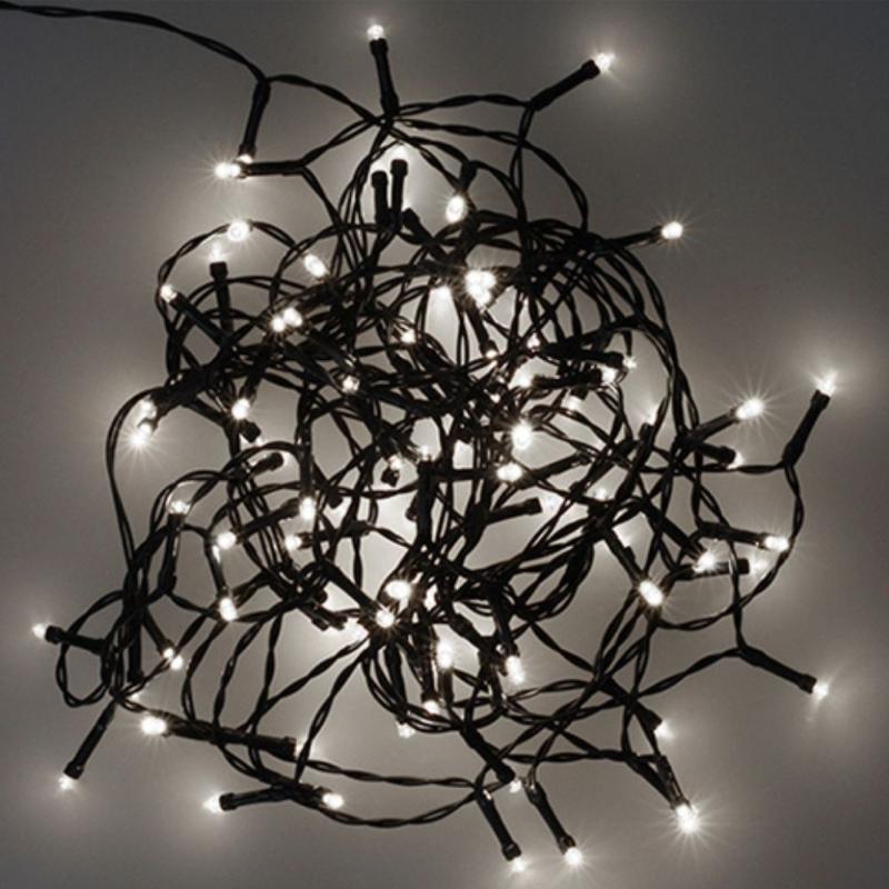 Guirlande Lumineuse à Pile 10M 144LED IP44, 8 modes + timer - câble vert, BLANC FROID
