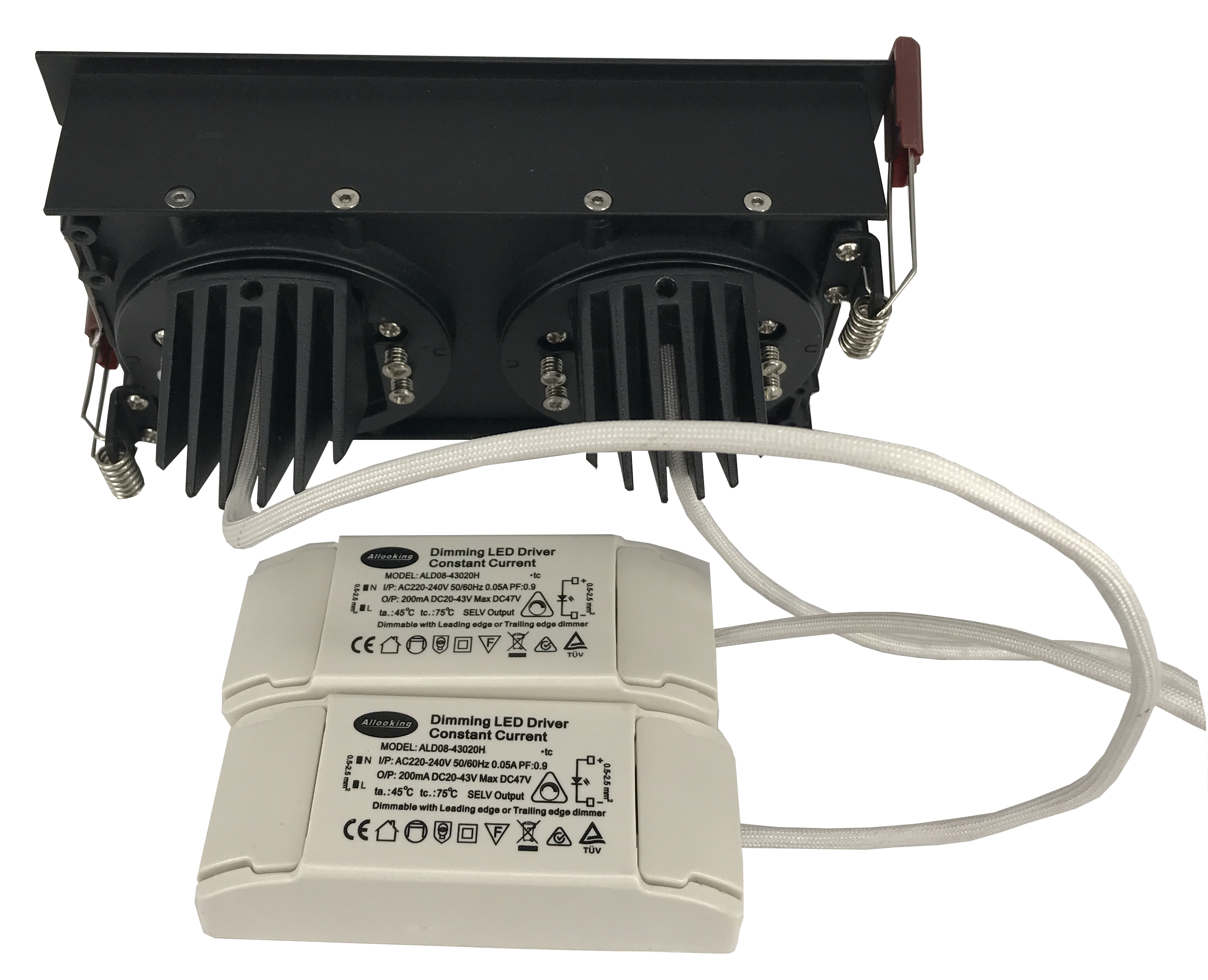 Spot LED Dimmable Encastrable Double 2x9W Noir Rectangle