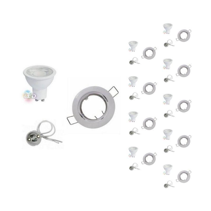 Kit Spot LED GU10 encastrable 8W Orientable Rond Blanc (Pack de 10)