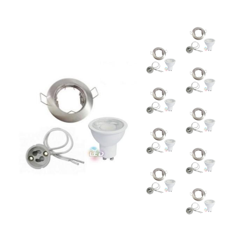 Pack de 10 - Kit Spot LED GU10 encastrable avec Ampoule LED 8W