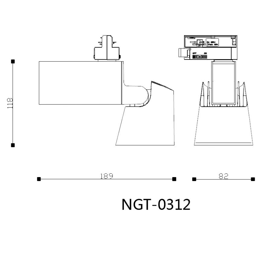 Spot LED sur rail 12W 38° Monophasé Dimmable BLANC