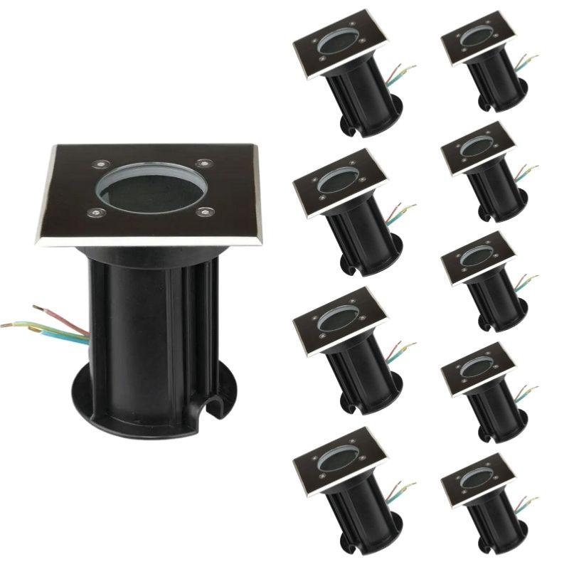 Pack de 10 - Spot LED Extérieur Encastrable Carré IP65 pour Ampoule GU10